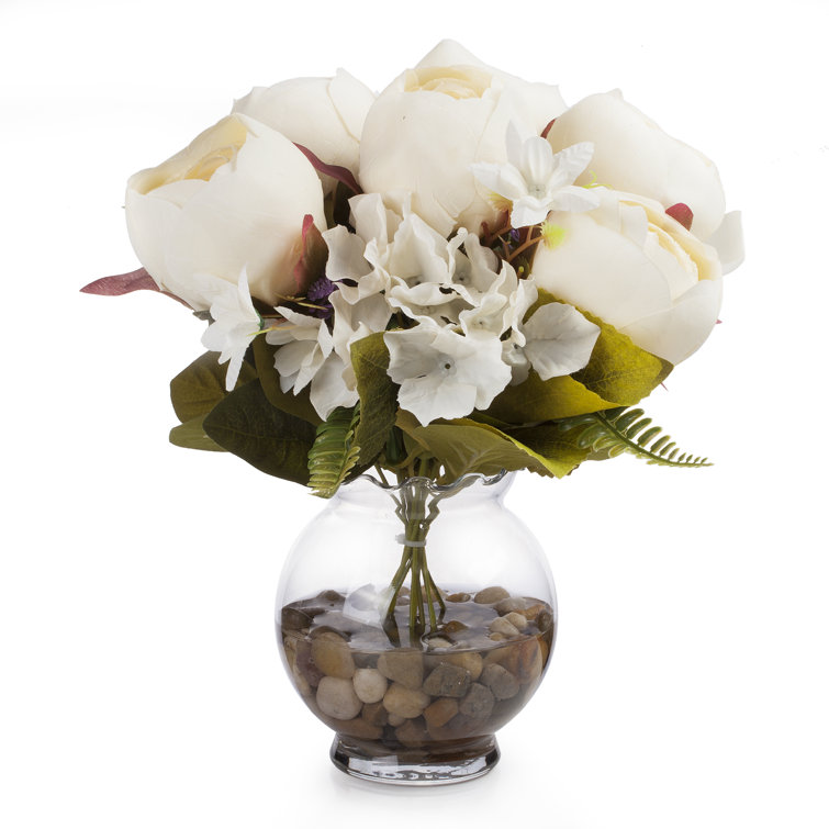 Latitude Run® Silk Peony and Hydrangea Mixed Floral Arrangement in Vase Wayfair